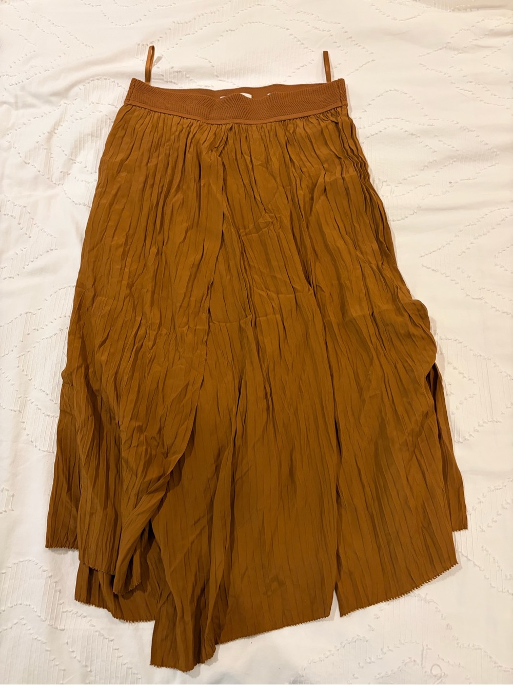 Vince Rust-Brown Pleated High-Low Midi Skirt